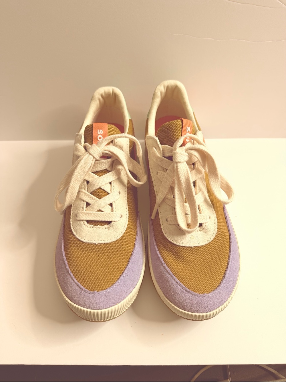Sorel Women's Two-Tone Mustard and Lavender Lace-Up Sneakers